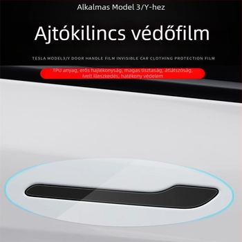 Tesla Model Y ajtófogantyúkat védő testmatrica — TPU, geometriai minta, ragasztásos felhelyezés, testreszabás elérhető