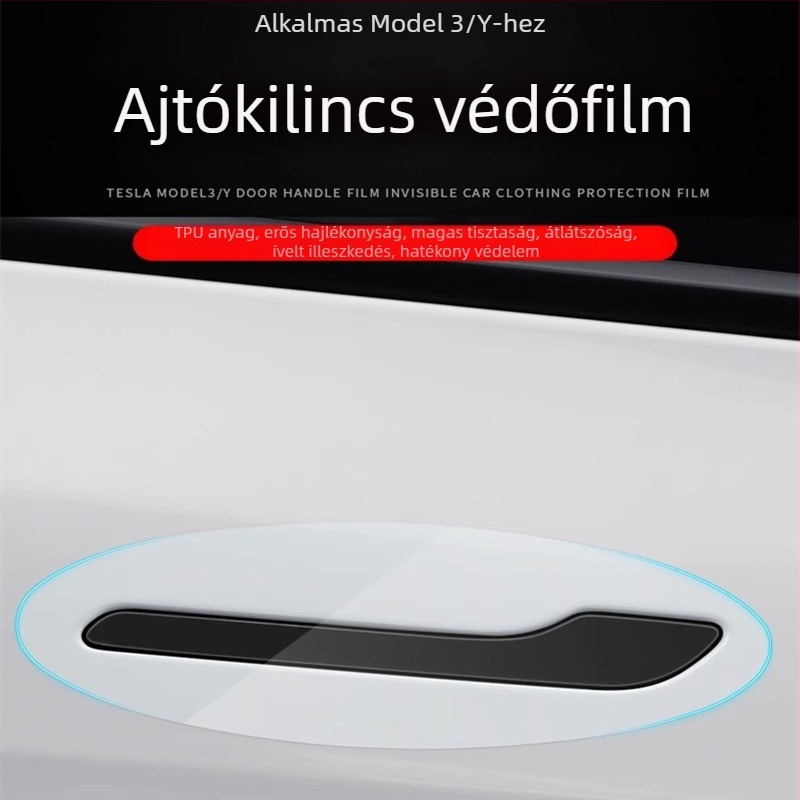 Tesla Model Y ajtófogantyúkat védő testmatrica — TPU, geometriai minta, ragasztásos felhelyezés, testreszabás elérhető