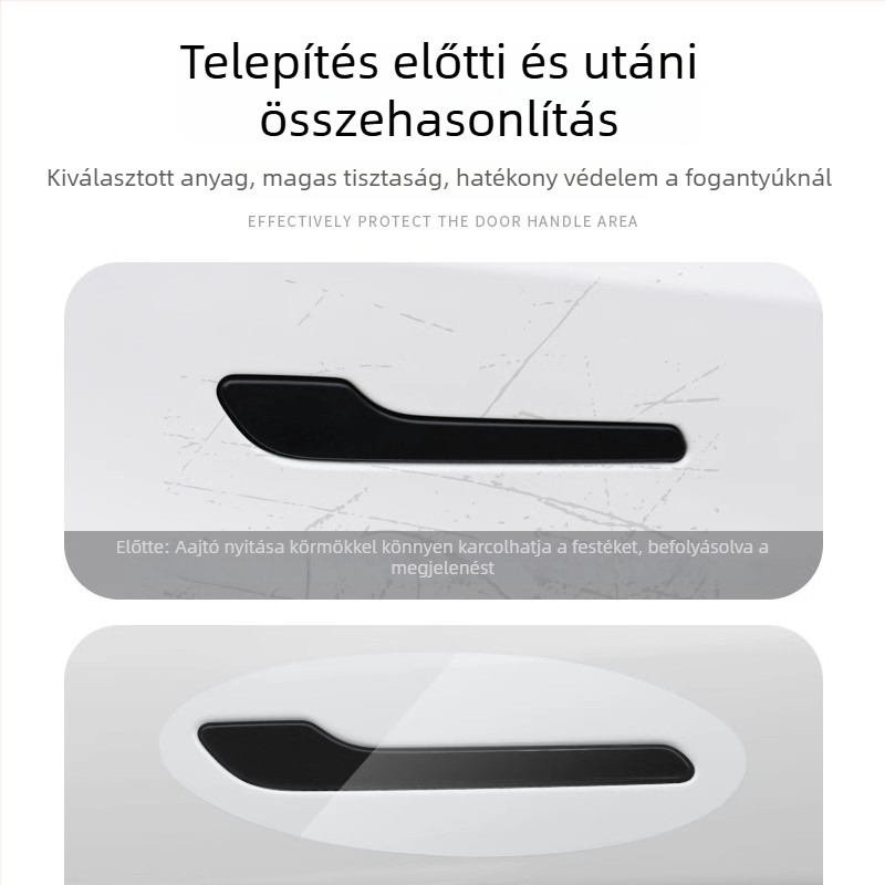 Tesla Model Y ajtófogantyúkat védő testmatrica — TPU, geometriai minta, ragasztásos felhelyezés, testreszabás elérhető