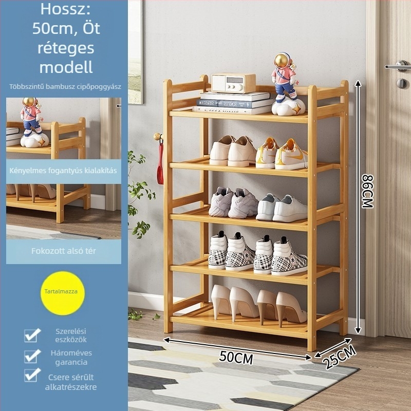 Bambusz cipőszekrény, egyszerű, többszintű, porálló, levehető és penészmentes