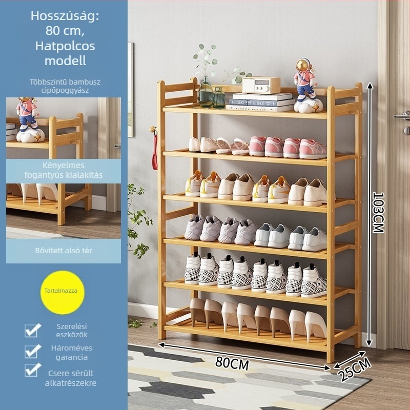 Bambusz cipőszekrény, egyszerű, többszintű, porálló, levehető és penészmentes
