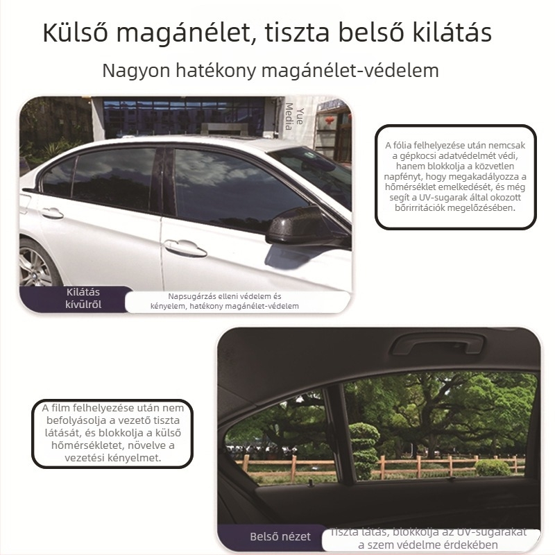 Autóüveg napfény elleni film robbanásbiztos és hőszigetelő tulajdonságokkal, 1 réteg, öntapadó, PP-alapú