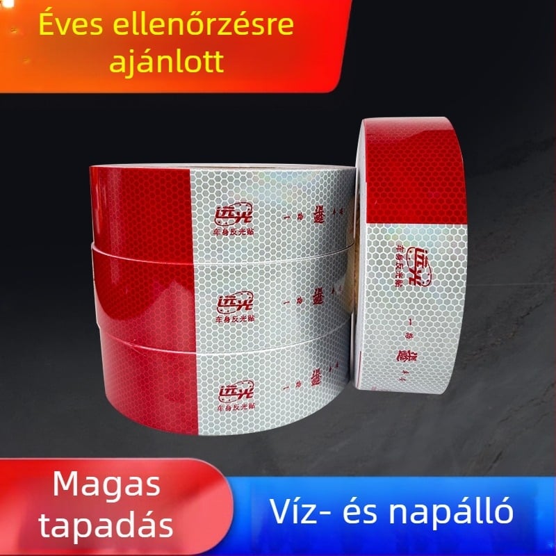 Teherautókhoz készült alumíniumozott fényvisszaverő csík – karosszériára ragasztható matrica, figyelmeztetés az éves műszaki vizsgához