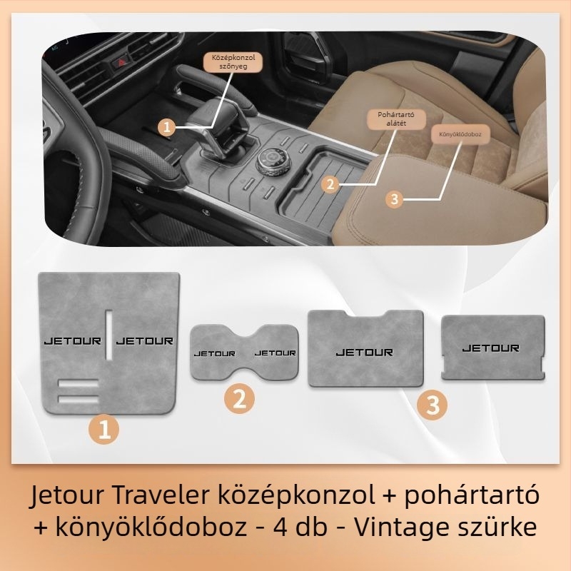 Jietu Shanhai T2 belső autóalkatrész-készlet: pohártartó párna, ajtórekesz párna, tároló tálca párna, középső konzol párna, kartámasz párna.
