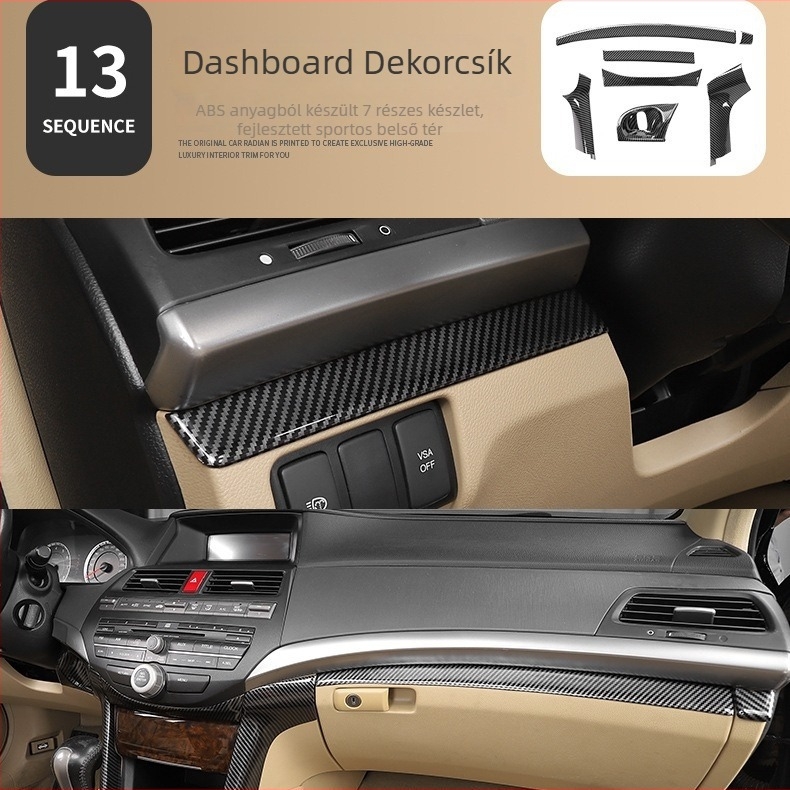 Center Console Trim Accord nyolcadik generációhoz, Auberron — műanyag, szénszálas textúra