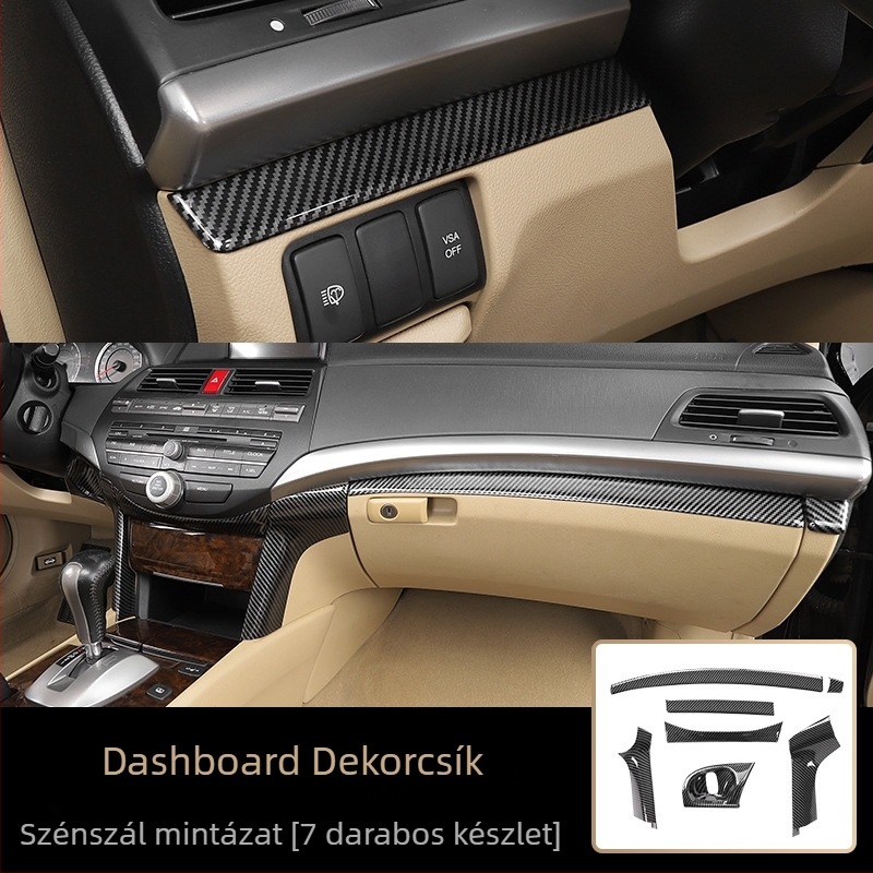 Center Console Trim Accord nyolcadik generációhoz, Auberron — műanyag, szénszálas textúra