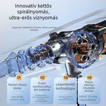 Vezeték nélküli autómosó gép nagynyomású vízsugárral – hordozható otthoni és autó használatra, LB-902, 150W, 220V, nyomás 2,5–25 MPa, súly 2,25 kg