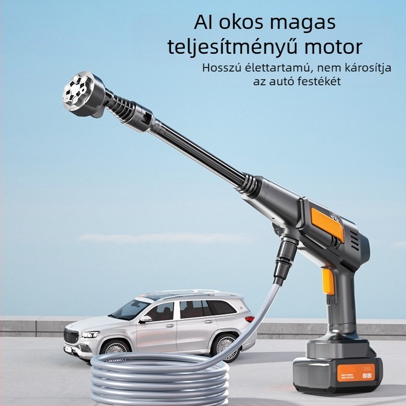 Vezeték nélküli autómosó gép nagynyomású vízsugárral – hordozható otthoni és autó használatra, LB-902, 150W, 220V, nyomás 2,5–25 MPa, súly 2,25 kg