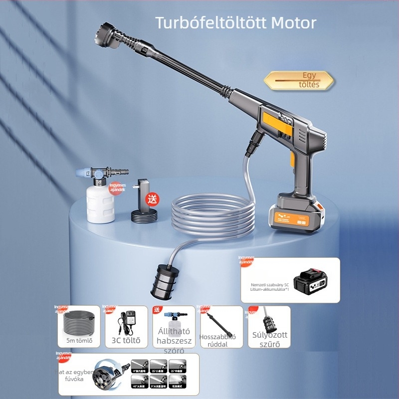 Vezeték nélküli autómosó gép nagynyomású vízsugárral – hordozható otthoni és autó használatra, LB-902, 150W, 220V, nyomás 2,5–25 MPa, súly 2,25 kg