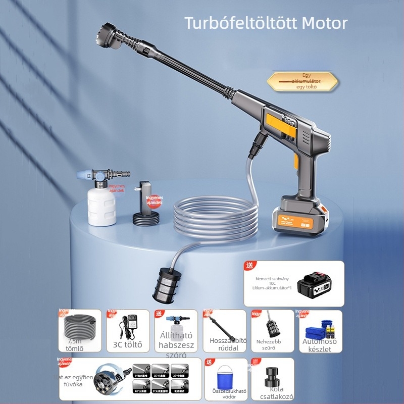 Vezeték nélküli autómosó gép nagynyomású vízsugárral – hordozható otthoni és autó használatra, LB-902, 150W, 220V, nyomás 2,5–25 MPa, súly 2,25 kg