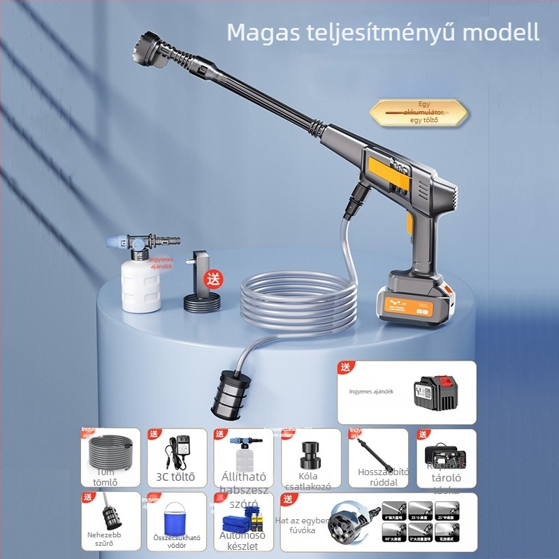 Vezeték nélküli autómosó gép nagynyomású vízsugárral – hordozható otthoni és autó használatra, LB-902, 150W, 220V, nyomás 2,5–25 MPa, súly 2,25 kg