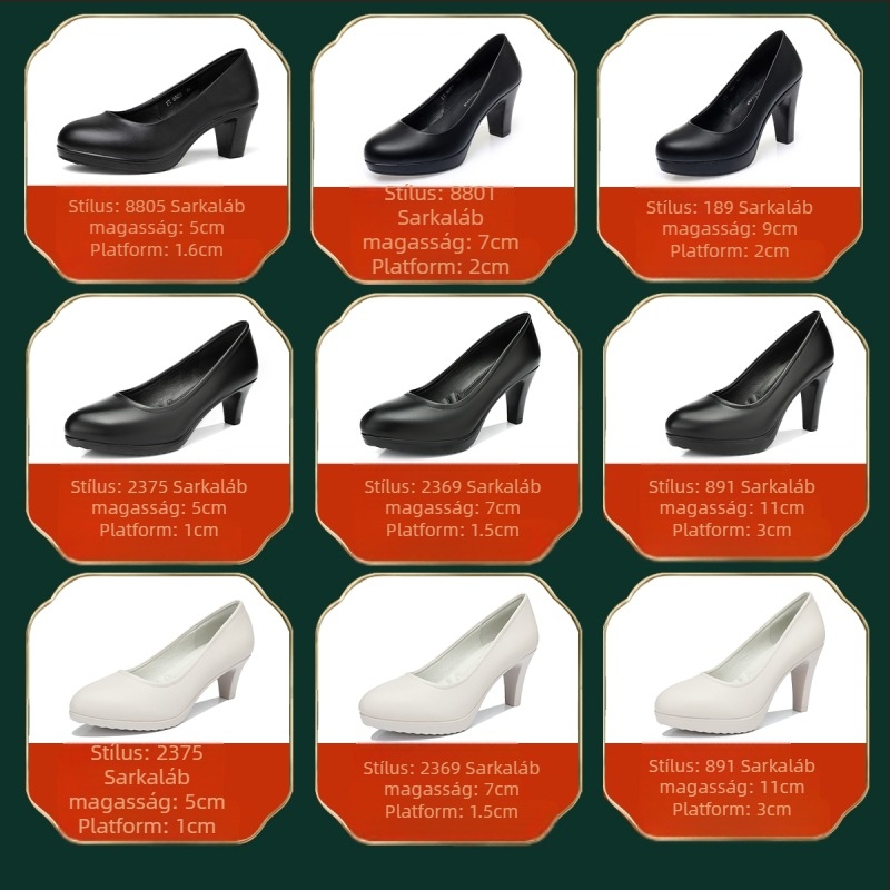 Női munkacipő, kerek orrú, PU felsőrész, platformos, 6–8 cm vastag sarok, belső mikro-szálas bélés