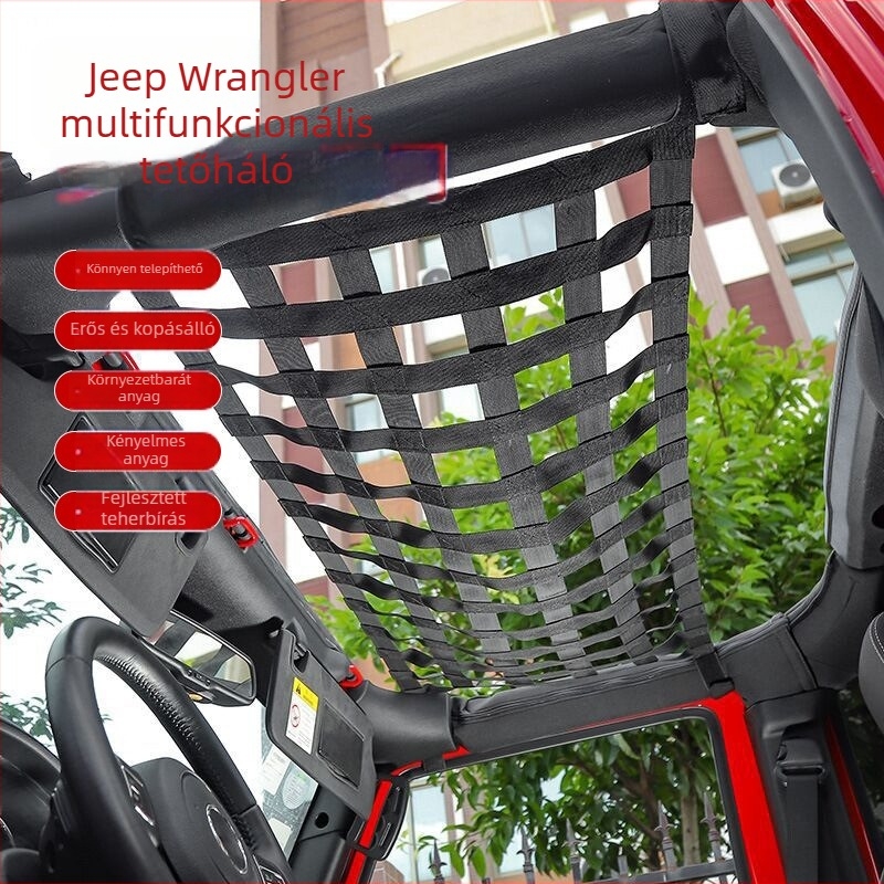 Jeep Wrangler tetőháló, hamaka típusú háló, védő háló a roll cage-hez, multifunkcionális tárolóháló, hőszigetelő háló