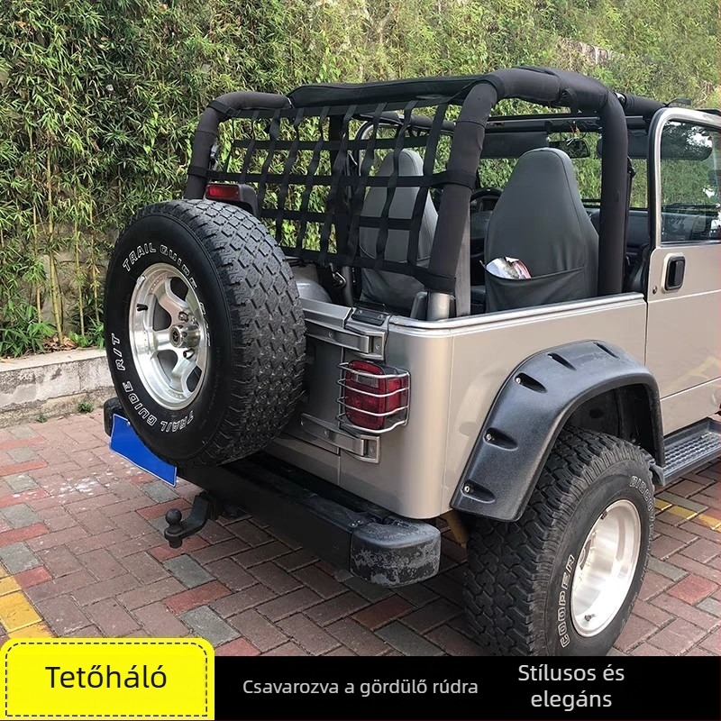 Jeep Wrangler tetőháló, hamaka típusú háló, védő háló a roll cage-hez, multifunkcionális tárolóháló, hőszigetelő háló