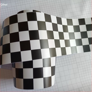 Autófólia színváltó fekete-fehér kockás mintával, személyre szabott autó matricák graffiti stílusban, 15 cm x 15 m