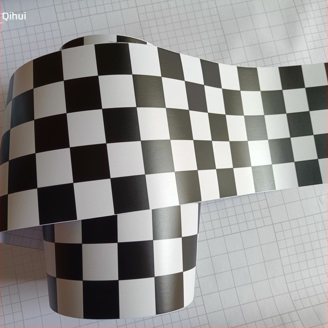 Autófólia színváltó fekete-fehér kockás mintával, személyre szabott autó matricák graffiti stílusban, 15 cm x 15 m