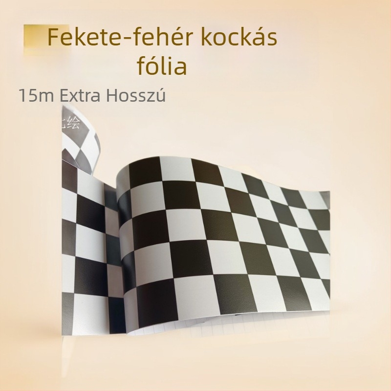 Autófólia színváltó fekete-fehér kockás mintával, személyre szabott autó matricák graffiti stílusban, 15 cm x 15 m