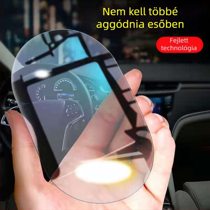 Autó hátsó nézet tükör esővédő film PET anyagból, permetező ragasztóval, modell 001, formák kerek/ovális/négyzetes