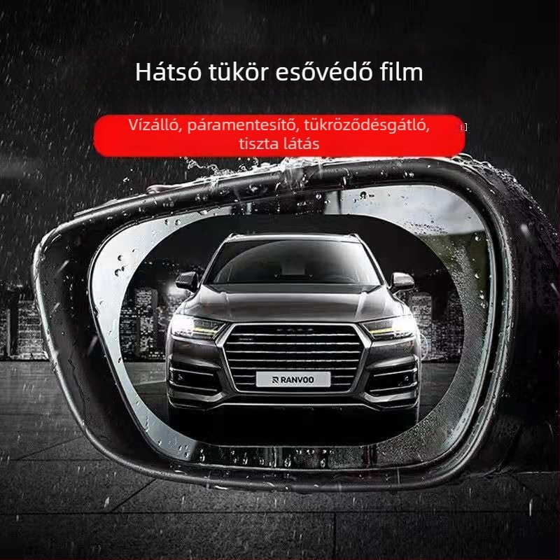 Autó hátsó nézet tükör esővédő film PET anyagból, permetező ragasztóval, modell 001, formák kerek/ovális/négyzetes