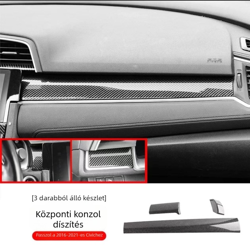 Központi konzol légáramló dekor panel – ABS, szénszálas hatás, kompatibilis Honda Civic 2016–2021, a 10. generáció