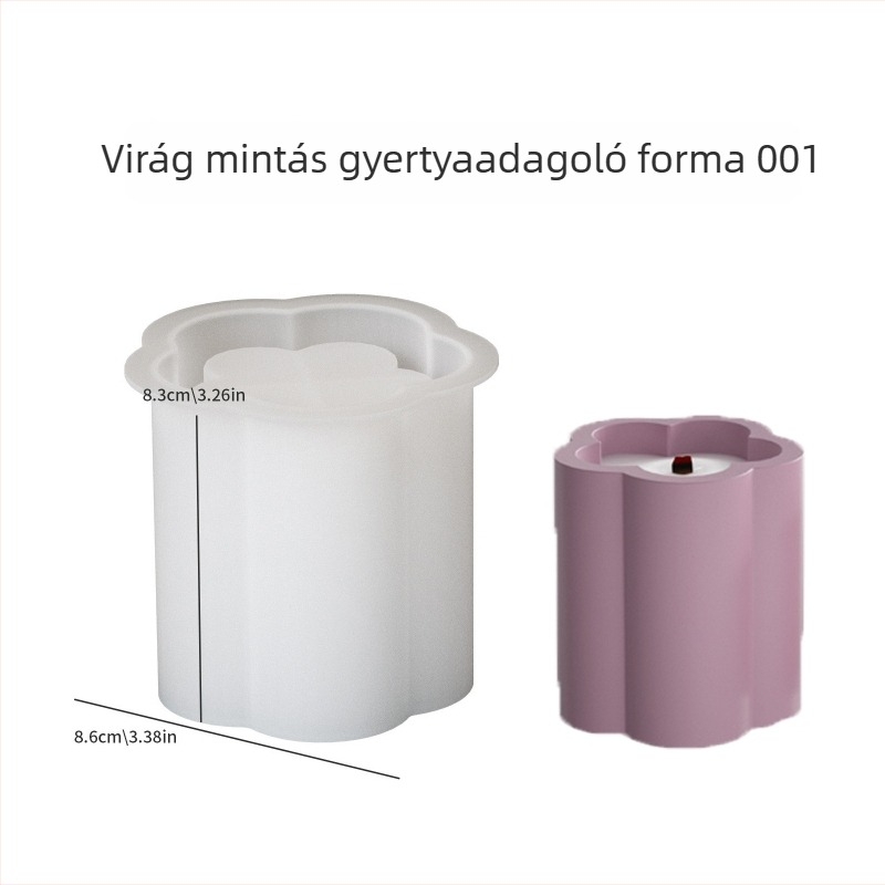 Silikon forma gyantához és gipshoz – virágcsíkos, hengeres gyertyakupa mintázattal