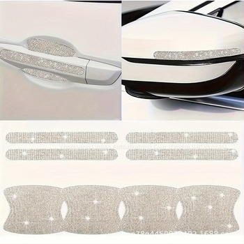 Gyémántokkal kirakott autóajtó védőfólia, ajtókilincs körüli matricákkal, karcolás elleni védelem, karosszéria dekoráció, méret 13,8 × 1,7 cm
