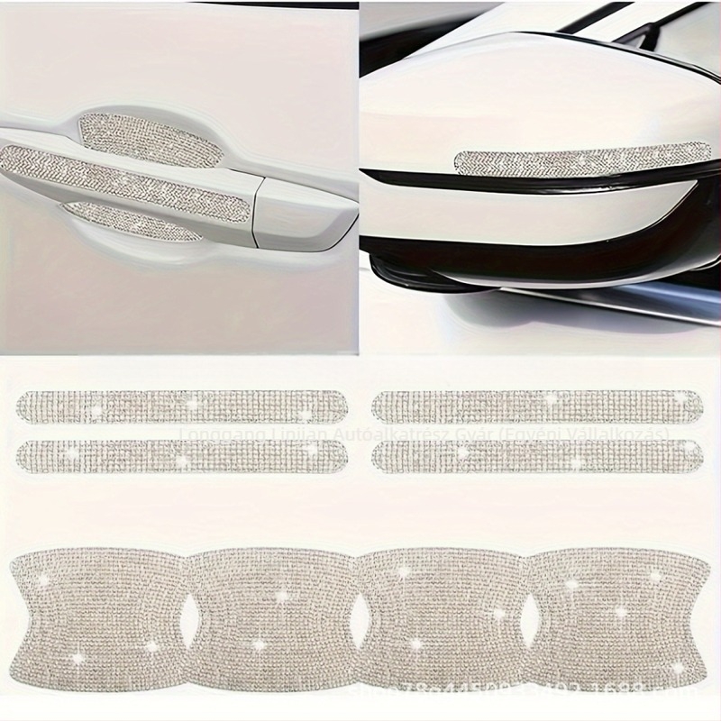 Gyémántokkal kirakott autóajtó védőfólia, ajtókilincs körüli matricákkal, karcolás elleni védelem, karosszéria dekoráció, méret 13,8 × 1,7 cm