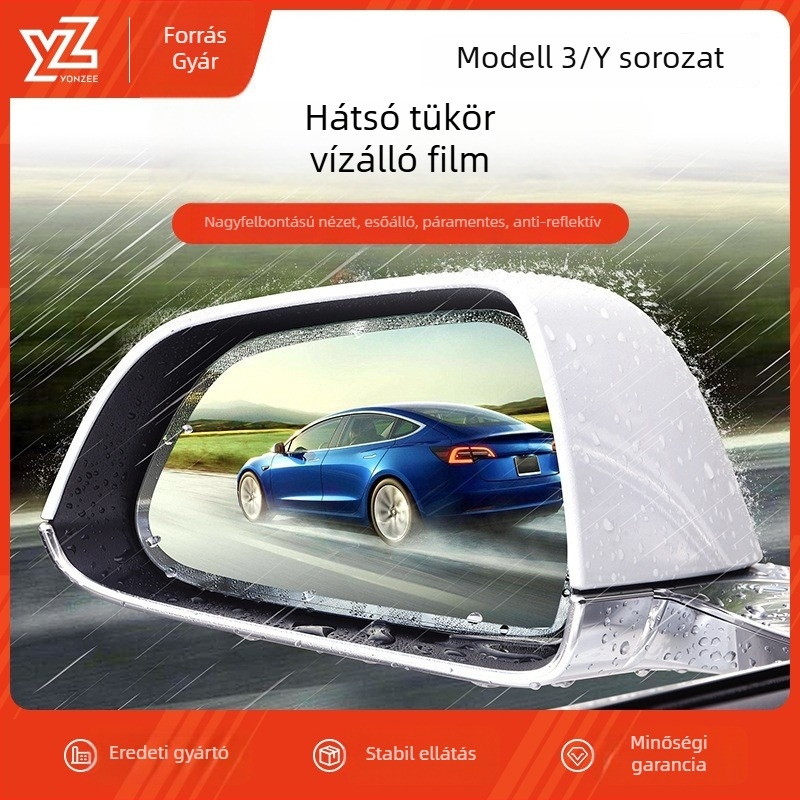 Autó visszapillantó tükör védőfilm — vízálló, nano párásodás elleni bevonattal, kompatibilis Tesla Model 3/Y