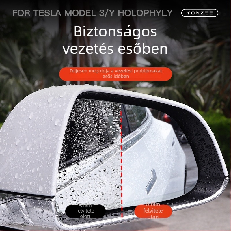 Autó visszapillantó tükör védőfilm — vízálló, nano párásodás elleni bevonattal, kompatibilis Tesla Model 3/Y