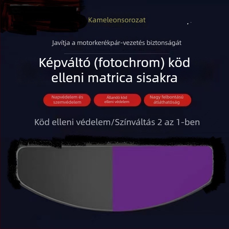 Nagy méretű sisakhoz antifog fólia, UV-szűrő fólia és fotoszenzitív színváltó patch