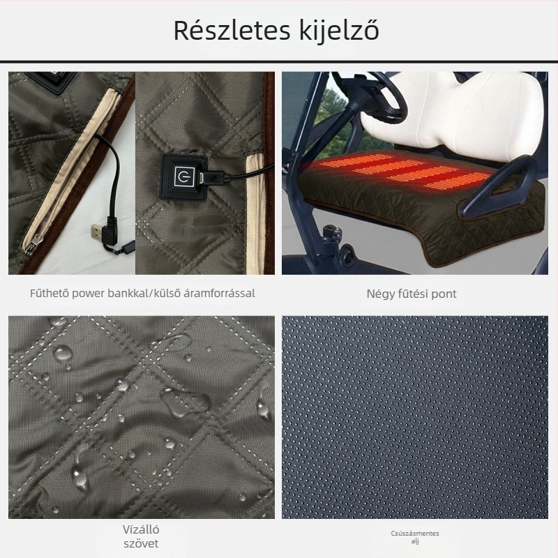 Golfkocsi fűtő párna USB-vel — sík, minimalist dizájn, plüss felület, szintetikus rosttöltet