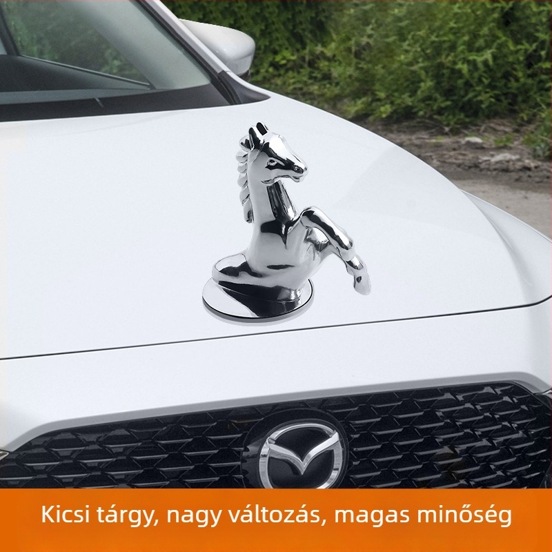 Cinkötvözetből készült motorháztető-embléma - 3D lófej, függőleges jelvény, öntapadó autólogó