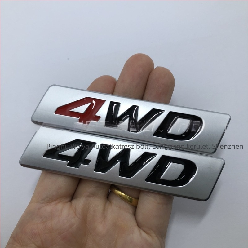 4WD matt fém jelvény a jármű karosszériájához, cinkötvözet, erős tapadás