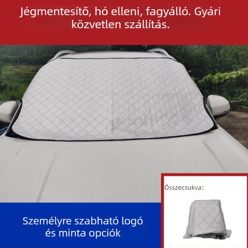 Téli autó első szélvédő takaró logóval - PVC, testreszabható, beépített rögzítés, univerzális