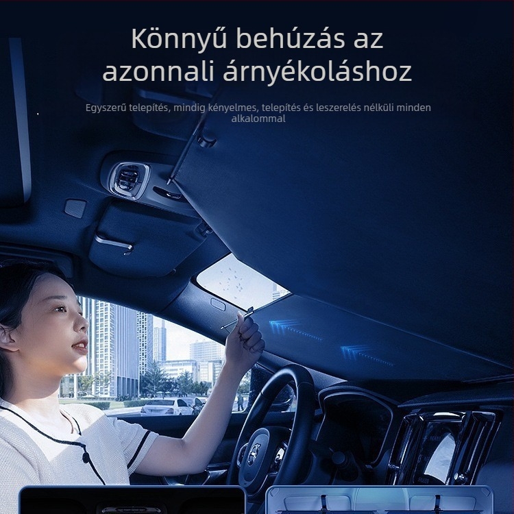 Autóüveg napellenző előre szélvédőre – hőszigetelő blackout függöny, statikus ragasztással történő rögzítés, általános modellek, üzleti stílus, egyszínű minta