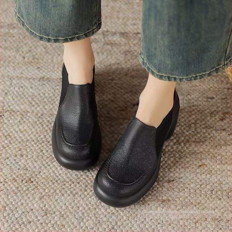 Női Mary Jane lapos cipő, kötött felsőrész és bőr panelokkal, slip-on záródás, alacsony sarok, habgumiból készült talp