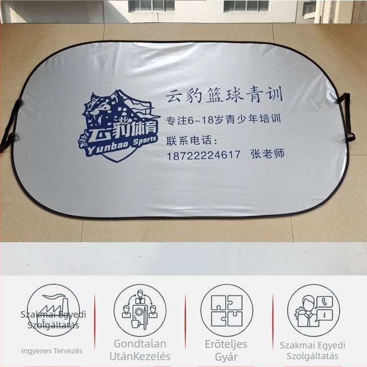 Marry autó napellenző, fém szalag, testreszabott logónyomtatás, pattintós rögzítés, univerzális illeszkedés