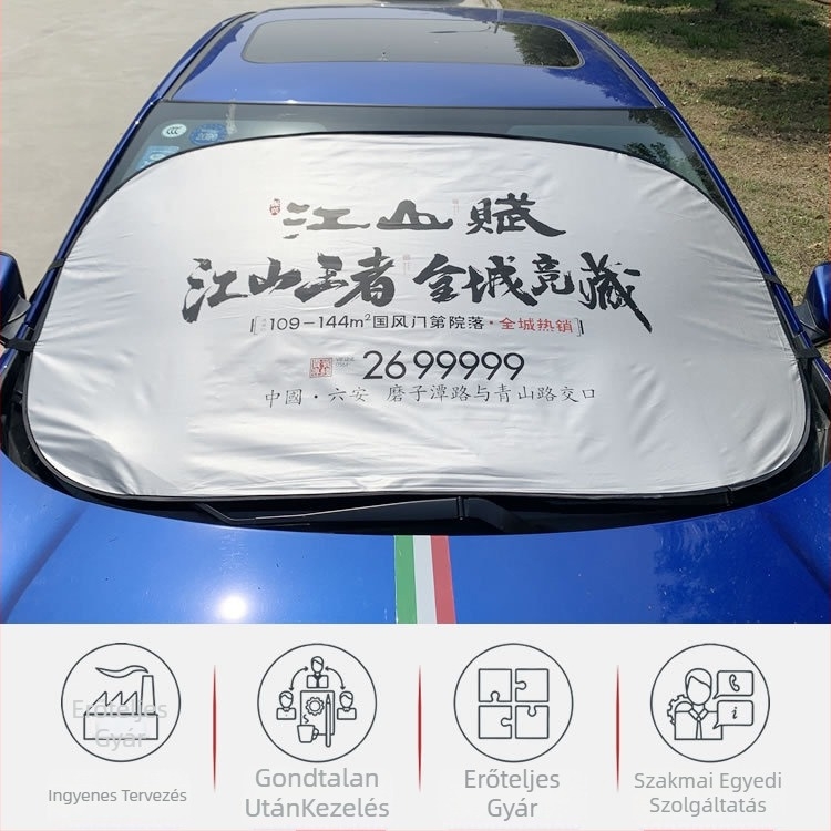 Marry autó napellenző, fém szalag, testreszabott logónyomtatás, pattintós rögzítés, univerzális illeszkedés