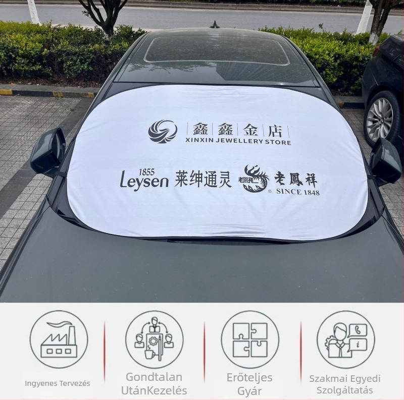 Marry autó napellenző, fém szalag, testreszabott logónyomtatás, pattintós rögzítés, univerzális illeszkedés