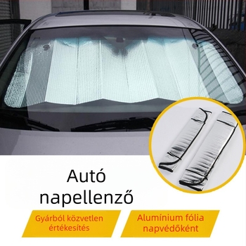 Autó napszemvédő panel alumíniumfóliával, első szélvédőhöz, univerzális modell, tömeg 350 g, logó nyomtatás elérhető