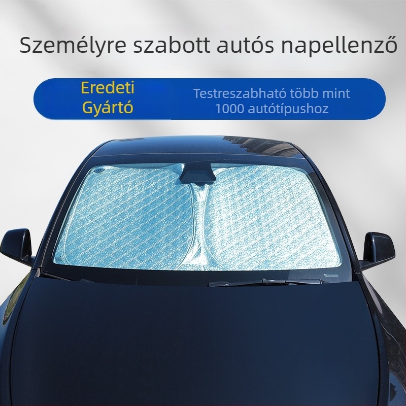 Autó napvédő keret poliészter rostból; kártya-alapú szerelés; logónyomtatás; licencelt magáncímke