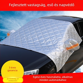 Universális első ablaktakaró autóhoz, hó és fagy elleni védelem – mágneses rögzítés, többrétegű alumínium fólia (egy-/kettős vagy háromrétegű) három ablakkal, Oxford quilt stílusú vászon, minimalist stílus