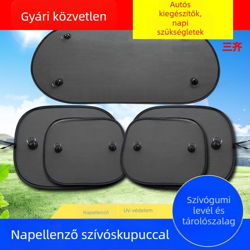 Autó napvédő hálós anyagú hátsó ablakhoz, szívófejes rögzítés, logónyomtatás, univerzális az ablakokra