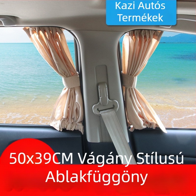 Autóablakszínfüggöny sínre szerelhető, pamut anyagból, árnyékoló és hőszigetelő, privát