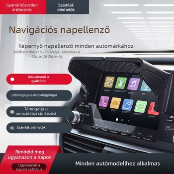 Autó GPS napellenző, anti‑reflektív kijelzővel hátramenethez, teleszkópos rögzítés, univerzális kompatibilitás