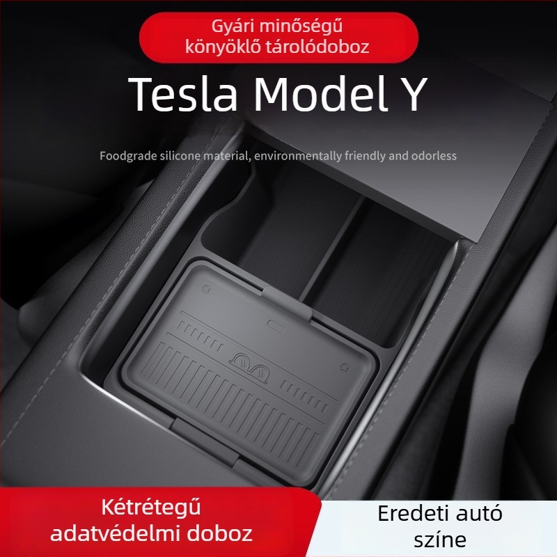 Szilikon karfiók szervező Tesla Model Y-hoz – belső tároló kiegészítő