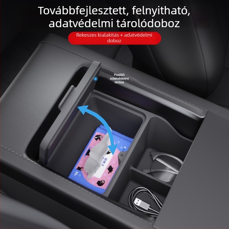 Szilikon karfiók szervező Tesla Model Y-hoz – belső tároló kiegészítő