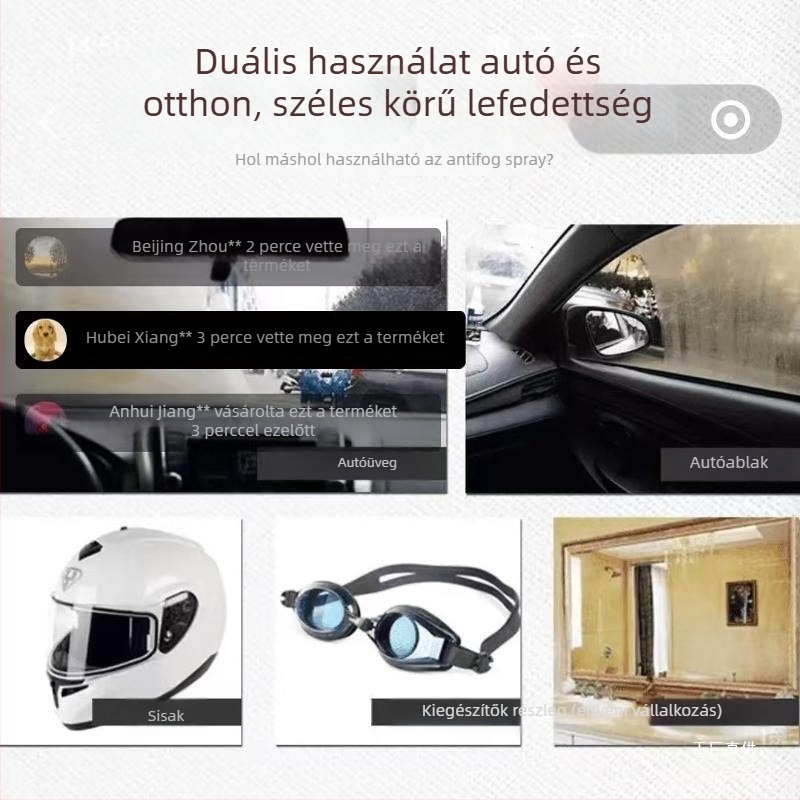 Autóüveg anti-fog spray erőteljes páramentesítő hatással és vízálló teljesítménnyel; márka: Other; modell: anti-fog agent autóüveghez; termékkód: Ltao848818832161