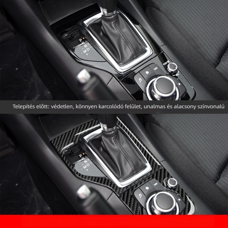 Mazda 3 belső tér dekoráció – valódi szénszálas + epoxigyanta, modell XGM-5544, középkonzol váltókar dekoráció