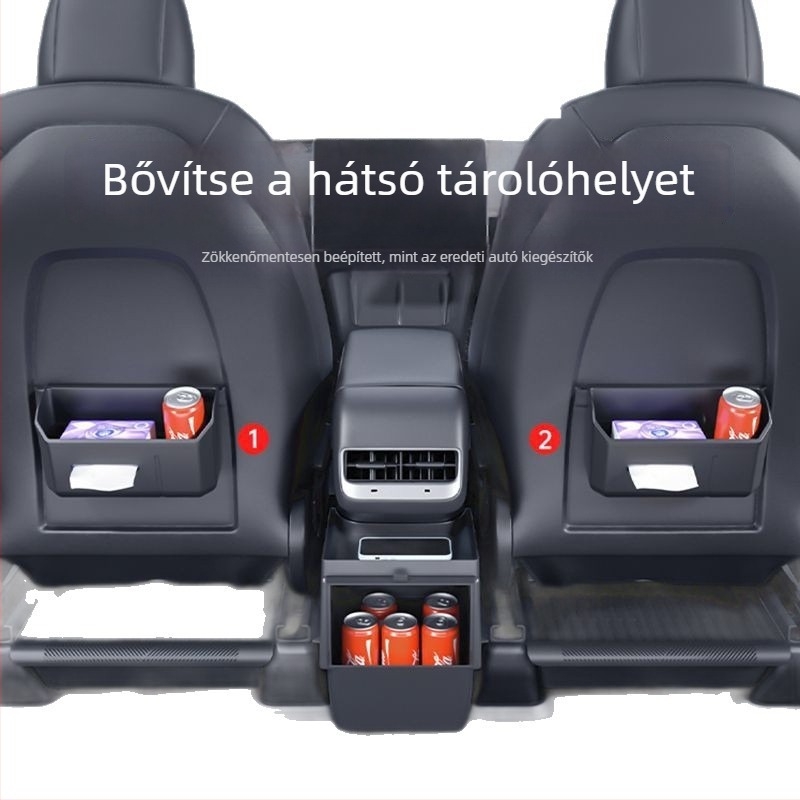Műanyag autós szemetes Tesla Model Y/3-hoz — hátsó üléshez tartozó tárolórekesz, modell 09, testreszabás nélküli